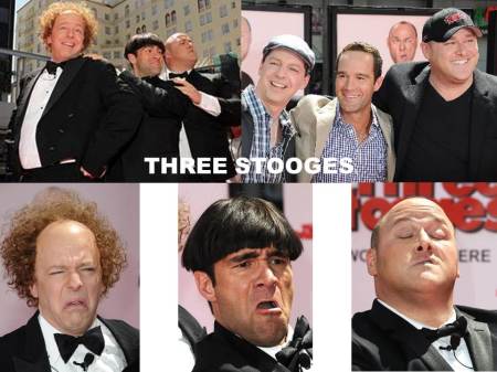 The Three Stooges Actors Sean Hayes (Larry), Chris Diamantopoulos (Moe), and Will Sasso (Curly) 