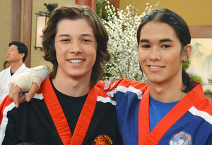 Leo Howard and Booboo Stewart on set of Kickin It