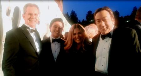 Frozen's Directors Chris Buck, and Jennifer Lee along with Frozen Producer Peter Del Vecho at the 2014 Annie Awards with Actor Zach Callison