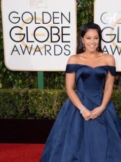 The always beautiful Gina Rodriguez wearing an off the shoulder Zac Posen